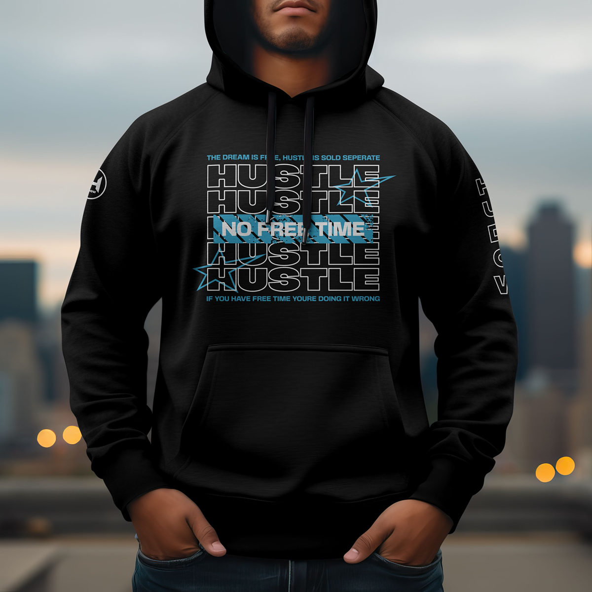 Hustle - White print, blue detail
